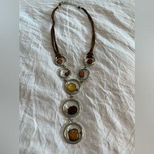 Lia Sophia suede type, silver and brown jewel toned adjustable length necklace